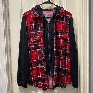 Red and Black Buffalo Plaid Long sleeve Button Down/Zip Up top